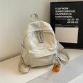 Mini beige corduroy backpack for women featuring a cute knitted persimmon charm - With Pendant / Off White