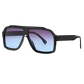 Retro oversized square pilot sunglasses with black frame and purple-blue gradient lenses - Black Frame Double Blue Lens (C3)