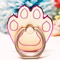Pink animal paw metal phone ring holder and kickstand with a glossy gold finish - Cat Paw Magenta Border Gold