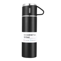 Black matte 500ml stainless steel vacuum bottle with portable handle and 12h thermal insulation - Single Mug / Obsidian Black
