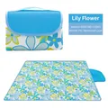 Waterproof 600D Oxford cloth picnic mat with blue lily floral pattern and PVC backing - Lily