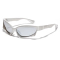 Y2K futuristic sports sunglasses with silver metallic frame and light blue lenses - Silver Frame White Mirror Lens