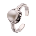 Anello aperto in argento sterling S925 con perla naturale d'acqua dolce rotonda - Anello in Argento con Perla Naturale (Argento)