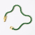 Gold plated tennis bracelet featuring square emerald green zircons and secure clasp - Gold + Green Zirconia