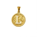 Pendentif en acier titane plaqué or 18K avec lettre L en émail blanc et bordure perlée - Lettre L (S-P173-L)