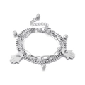 Double-layered silver stainless steel chain bracelet with Hamsa hand and bead charms - Steel Color Heart Hollow Hamsa Hand Double Layer Style (KB148890-Z)