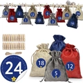 Christmas advent calendar set with 24 linen drawstring bags, wooden clips, and rope - Advent Calendar Style 2