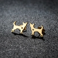 Minimalist golden stainless steel dog shaped stud earrings with heart detail - 280 Gold (Chihuahua)