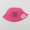 Rose pink children bucket hat with green smiley face badge and Fierce Cat brand label - CM8001 Smiley Series / Rose Red