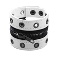White punk leather cuff bracelet featuring a black zipper and rivet grommets - White