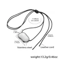 Collana minimalista con ciondolo in acciaio inox e cordino lungo in pelle nera regolabile - Fagiolo Irregolare Acciaio (P1515)-140cm