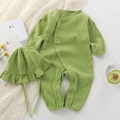 Avocado green infant long sleeve cotton romper and ruffle hat set with snap buttons - Apple Green / 66cm