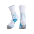 White and blue athletic basketball crew socks with thick towel bottom and grey heel detail - Kids One Size / White/Lake Blue