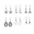 Vintage silver Halloween earring set featuring spider, pumpkin, and wizard hat designs - 6 Pairs Set