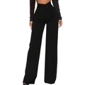 Women's black high-waist wide-leg trousers in slim fit suit fabric on white background - S / Black