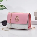Pink crossbody bag with silver sequins and a gold crown buckle on a marble table - Without Pendant / Pink