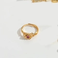 Anello regolabile a forma di rosa placcato oro 14K con gemma rossa e zirconi - Anello in Zirconia Rosso Rosa
