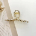 Elegant gold metal hair claw clip with pearls and rhinestones in a twisted design - Twisted Loop Style (F-005)