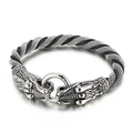 Vintage Punk Drachenkopf-Armband mit schwarzem Leder und geflochtenem Stahlseil - Drachenkopf-Stil (KB47347-D)