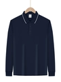 Detailed view of XL navy blue long-sleeved polo shirt with white striped collar and cuffs - XS / Navy Blue