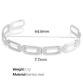Bracelet jonc ouvert en acier inoxydable argenté, maillons de chaîne, 64,8mm de diamètre - Jonc Argenté Réglable SZ174