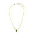 Collana a catena piatta dorata con ciondolo a gemma verde e contorno di zirconi bianchi - Stile pendente in zirconia rotonda verde