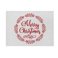 Detail showing red Christmas wreath print and Merry Christmas text on linen placemat - 32*21cm (Cotton Linen Material) / CD092-1 Christmas Wreath