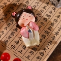 Pink Tang lady figurine keychain with lotus, size 4.3x2x7.5cm and weight 45g - Reading Girl Fridge Magnet