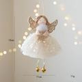 Christmas angel doll pendant with gold wings and sequins, mesh skirt, 15cm height - Champagne