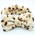Plush coral fleece leopard print headband with a large bow for face washing and makeup - Beige Leopard