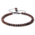 Adjustable 4mm red and black natural stone beaded bracelet with woven cord - Mahogany Obsidian