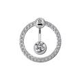 Macro view of silver belly button ring with sparkling crystals and curved barbell - Silver Zirconia Halo