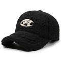 Berretto da baseball in pile nero da donna con ricamo vintage e visiera curva - Regolabile / Nero