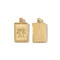 Macro shot of 18k gold plated rectangle Gemini zodiac pendant showing front and back detail - Gemini