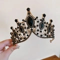 Elegant gold crown headband with black gemstones for formal evening parties - Vintage Black Gemstone Tiara / Gold-Black-Wave