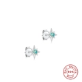 S925 Sterling Silver octagon star stud earrings with iridescent opal stone inlay - Octagon Star Opal / Silver