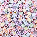 Colorful square acrylic alphabet beads with emoji patterns for DIY jewelry making sets - 6x6mm White With Colored Emoji (100pcs)