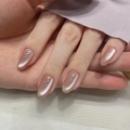 Short oval cat eye press-on nails in elegant pearlescent nude pink finish - By1606望秋先零 / Glue Type