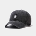 Vintage charcoal grey washed cotton baseball cap with white astronaut embroidery - Astronaut Black
