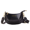 Classic black half-moon crossbody bag for kids with gold hardware and wide strap - Black