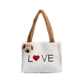 Bolso tote de felpa blanca con asas de peluche marrón y dije de perro LOVE bordado - Marrón