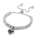 Bracciale a sfere in acciaio inossidabile argento con cuore in smalto nero e chiusura regolabile - Acciaio Nero (KB165595-Z)