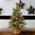 Mini albero di Natale da tavolo 60cm con neve, pigne, luci LED e base in juta - Stile Oro