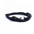 Unisex black woven rope bracelet featuring a bold black shark animal charm accessory - Black Braided Rope/Black Shark
