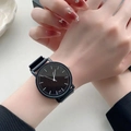 Minimalist quartz watch with black dial and white hands on a wrist for students - Large Size - Scale Black Dial