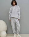 Women's light grey hooded sweatshirt and high-waisted jogger set in a knit cotton style - Light Gray
