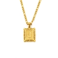18K gold plated stainless steel necklace featuring a vintage hollow letter U pendant - Letter U (SP598G-U)