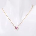 Pink heart-shaped birthstone pendant on golden titanium steel chain necklace - October