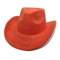 Detail of bright orange faux suede texture on a classic western style cowboy hat - M (56-58cm) / Orange