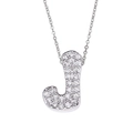 Silver-toned letter J necklace pendant with micro-pave cubic zirconia on a thin chain - Letter J / Silver